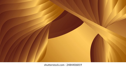 Wavy golden parallel gradient lines, ribbons, silk. Golden with shades of yellow background, banner, poster. Eps vector