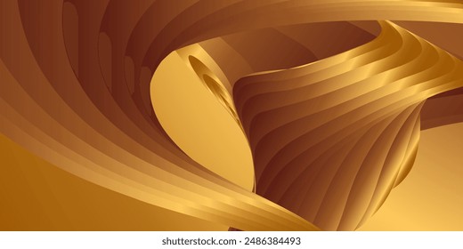 Wavy golden parallel gradient lines, ribbons, silk. Golden with shades of yellow background, banner, poster. Eps vector