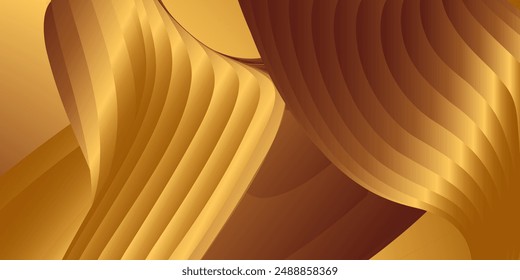 Wavy golden parallel gradient lines, ribbons, silk. Golden with shades of yellow background, banner, poster. Eps vector