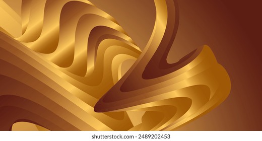 Wavy golden parallel gradient lines, ribbons, silk. Golden with shades of yellow background, banner, poster. Eps vector