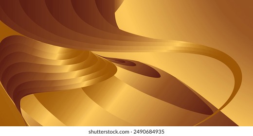 Wavy golden parallel gradient lines, ribbons, silk. Golden with shades of yellow background, banner, poster. Eps vector