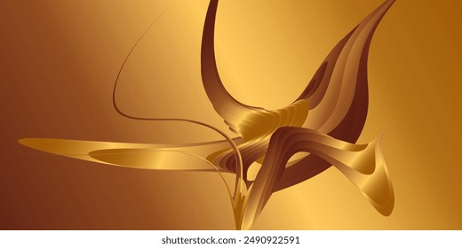 Wavy golden parallel gradient lines, ribbons, silk. Golden with shades of yellow background, banner, poster. Eps vector