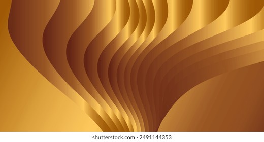 Wavy golden parallel gradient lines, ribbons, silk. Golden with shades of yellow background, banner, poster. Eps vector