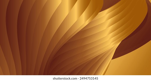 Wavy golden parallel gradient lines, ribbons, silk. Golden with shades of yellow background, banner, poster. Eps vector