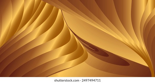 Wavy golden parallel gradient lines, ribbons, silk. Golden with shades of yellow background, banner, poster. Eps vector