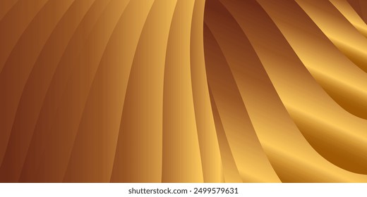 Wavy golden parallel gradient lines, ribbons, silk. Golden with shades of yellow background, banner, poster. Eps vector