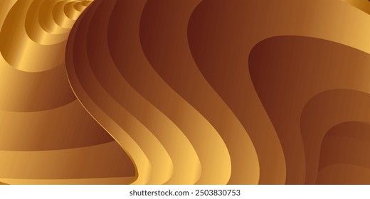 Wavy golden parallel gradient lines, ribbons, silk. Golden with shades of yellow background, banner, poster. Eps vector