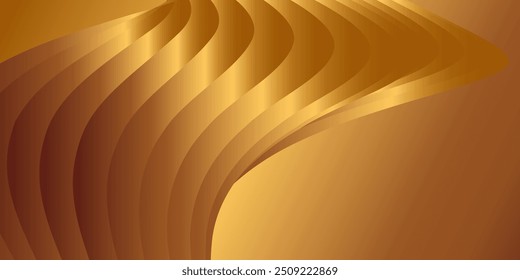 Wavy golden parallel gradient lines, ribbons, silk. Golden with shades of yellow background, banner, poster. Eps vector