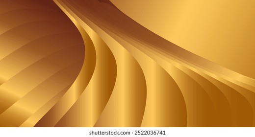 Wavy golden parallel gradient lines, ribbons, silk. Golden with shades of yellow background, banner, poster. Eps vector