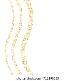 Wavy golden sand background of random scatter golden circles isolated on white.
