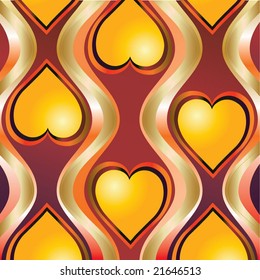 wavy golden vector Christmas background with hearts