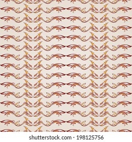 Wavy gorizontal patterns in the form of vines abstact trees on a light beige background