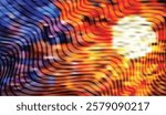 Wavy Gradient Abstraction, A dynamic fusion of blues, purples, reds and oranges with fluid curves and a blurred background creating an intriguing visual texture