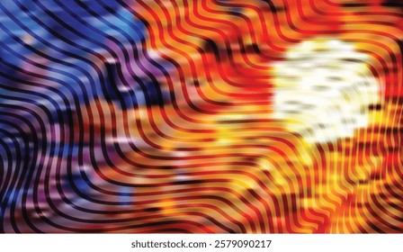 Wavy Gradient Abstraction, A dynamic fusion of blues, purples, reds and oranges with fluid curves and a blurred background creating an intriguing visual texture