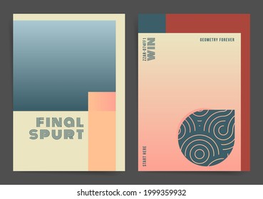 Wavy Gradient Asian Poster Design Template Set. Best for poster, web art, brochure, book cover. Asian waves and trendy gradient elements on retro backgrounds. Vector retro simple poster design. 