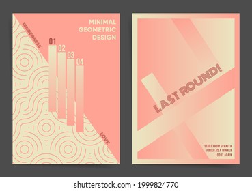 Wavy Gradient Asian Poster Design Template Set. Best for poster, web art, brochure, book cover. Asian waves and trendy gradient elements on retro backgrounds. Vector retro simple pink poster design.