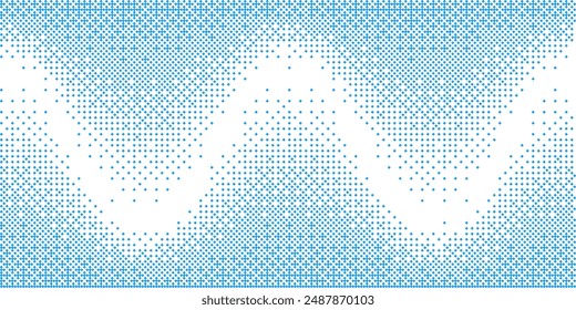 Wavy gradient background with halftone raster pattern of medical plus signs. Blue and white vector illustration of tone gradation with math texture