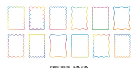 Wavy gradient frame. Line squiggle borders. Shapes rounded rectangles, abstract clouds, wavy outlines with gradient effects. Curves border vector set. - Powered by Shutterstock - Get 15% off with code: PIKWIZARD15