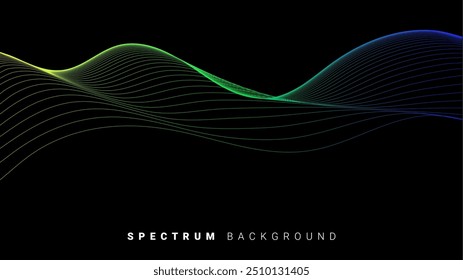 Wavy Gradient Lines with Dark Background. Energy Waves: Abstract Color Spectrum. Vector Illustration.