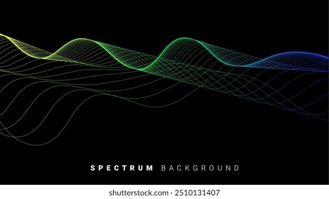 Linhas de gradiente onduladas com plano de fundo escuro. Ondas de energia: Abstract Color Spectrum. Ilustração de vetor.