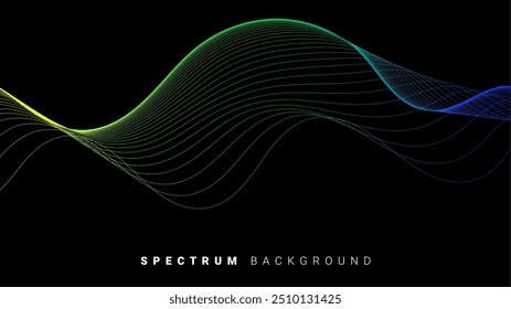 Wavy Gradient Lines with Dark Background. Energy Waves: Abstract Color Spectrum. Vector Illustration.