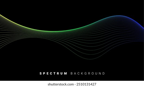 Wavy Gradient Lines with Dark Background. Energy Waves: Abstract Color Spectrum. Vector Illustration.