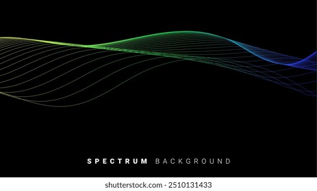 Wavy Gradient Lines with Dark Background. Energy Waves: Abstract Color Spectrum. Vector Illustration.