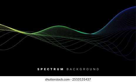 Wavy Gradient Lines with Dark Background. Energy Waves: Abstract Color Spectrum. Vector Illustration.