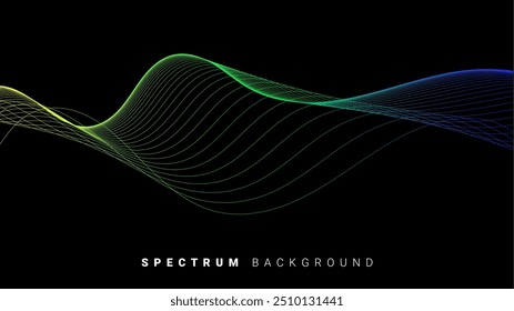 Wavy Gradient Lines with Dark Background. Energy Waves: Abstract Color Spectrum. Vector Illustration.