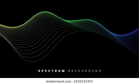 Wavy Gradient Lines with Dark Background. Energy Waves: Abstract Color Spectrum. Vector Illustration.