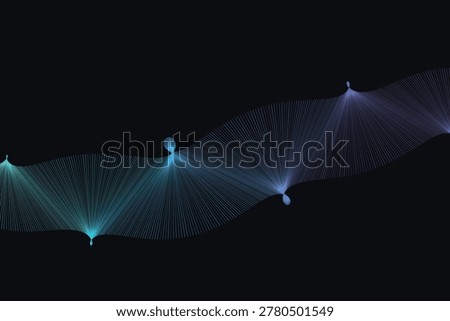 Wavy gradient lines emanating from nodes on black background, abstract wave