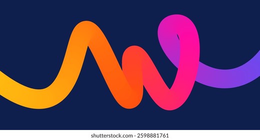 Wavy gradient shapes on dark background. Background with colored squiggles gradient lines design for poster, cover, flyer or banner. 