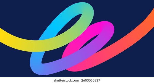 Wavy gradient shapes on dark background. Background with colored squiggles gradient lines design for flyer, cover, poster or banner. 