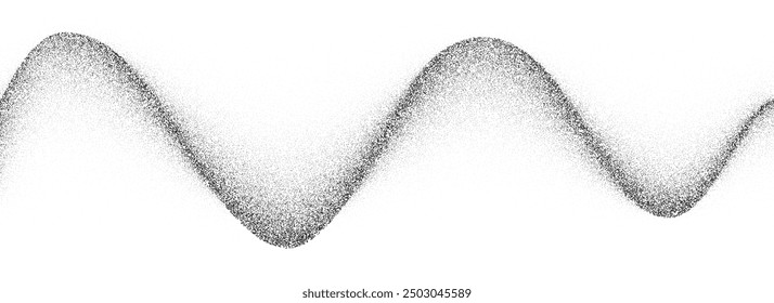 Wavy grain gradient texture. Black stippled fluid background. Grunge noise dotwork wallpaper for banner, poster, brochure. Undulate sand backdrop with speckles, particles, granules. Vector