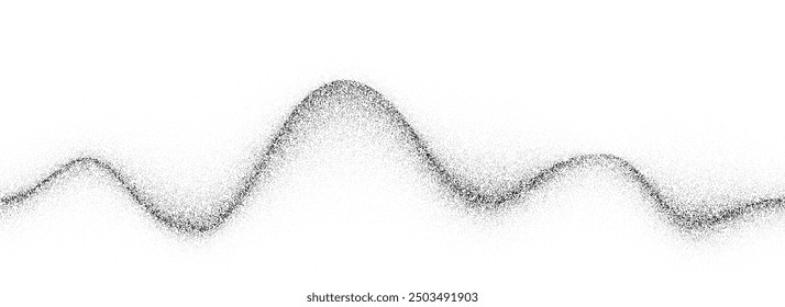 Wavy grain gradient texture. Black stippled flowing line background. Grunge noise dotwork wallpaper for banner, poster. Undulate sand backdrop with speckles, particles, granules. Vector