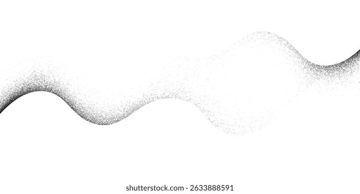 Textura de gradiente de grão ondulado. Fundo de linha preta pontilhada fluindo. Papel de parede grunge noise dot work para banner, cartaz, folheto. Fundo arenoso undulado com manchas, partículas, grânulos. eps 10