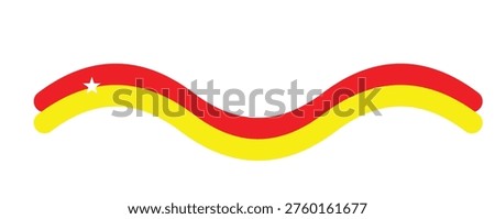 Wavy graphic design element features overlapping red and yellow curved lines with a small white star accent suggesting motion or a stylized flag border on white background.