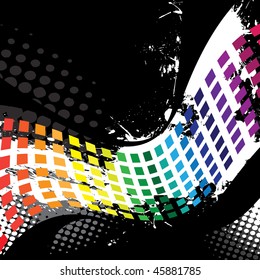 A wavy graphic equalizer with halftone and grunge elements in vector format.