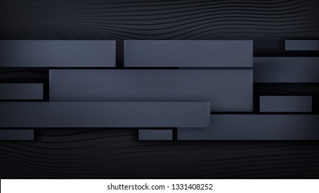 Wavy gray lines on a dark background. Design business template. Rectangles covered with wood structure. Illustration of grunge cover. Place for text