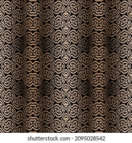 Patrón sin fisuras de 3d grises ondulados. Fondo de drenaje isométrico moderno. Los meandros de onda repiten el fondo. Ornamento superficial 3d. Elegante y bonito diseño dorado. Llave griega, meandros, olas, líneas, fronteras.
