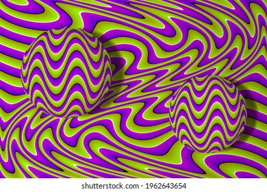 Wavy-grüner Hintergrund mit sich bewegenden Sphären. Motion Illusion.