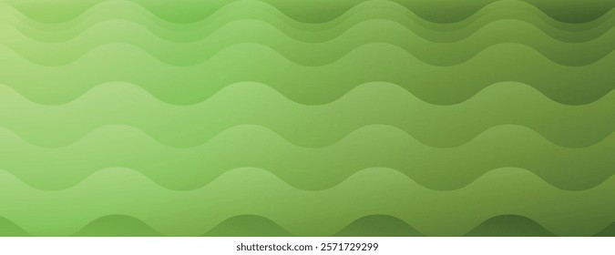 Wavy green background with a smooth texture. The background features light and dark green waves creating a vibrant, dynamic effect. Minimal abstract wavy gradient vector background