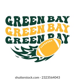 Wavy Green Bay, WI, USA Lettering Design. Retro Waves Illustration Vector Design. Hippie Clip art Stacked Text Boho.