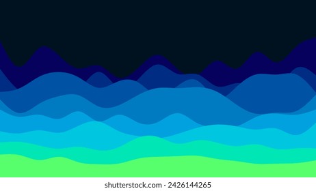 Wavy Green to Blue Gradient Ocean or Valley on Dark Background Wallpaper