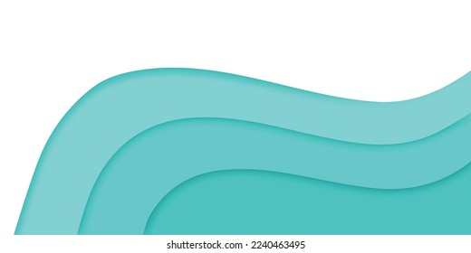 Wavy green gradient papercut style artwork on white background. Blue gradient 3d papercut artwork - blue and cyan gradient wave and empty space for text - Abstract multi layers 3d papercut background.