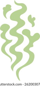 A fumaça ondulada verde sobe em formas lisas e arredondadas, elaborando um design abstrato visualmente cativante contra um fundo branco imaculado, evocando uma sensação de elegância e tranquilidade
