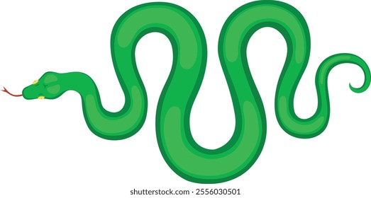 Wavy green snake slithering gracefully, showcasing its forked tongue while creating a captivating and sinuous representation of a reptile in dynamic motion through its vibrant environment