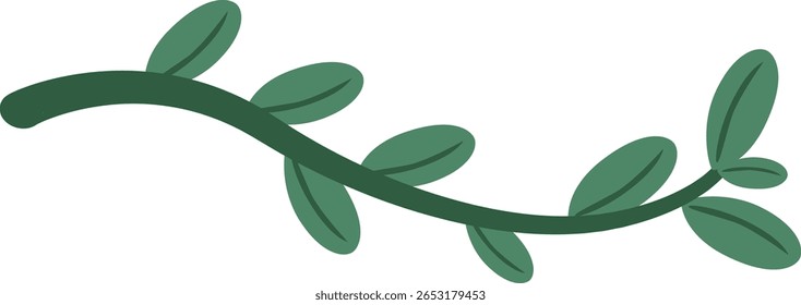 Wavy green stem with round leaves in fresh style, great for herbal themes, organic compositions, and earthy branding.