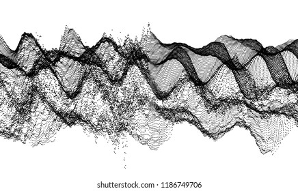 Wavy grid background. 3d abstract vector illustration with particle.