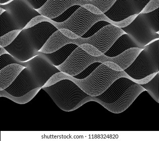 Wavy grid background. 3d abstract vector illustration with particle.